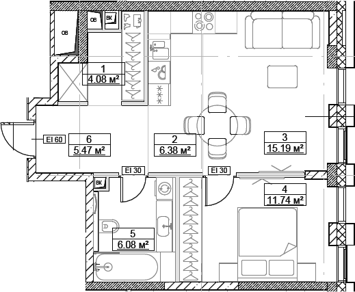 Планировка — Сити Бэй, 2-комн., 49 м²