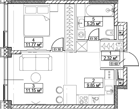 Планировка — Сити Бэй, 2-комн., 40 м²