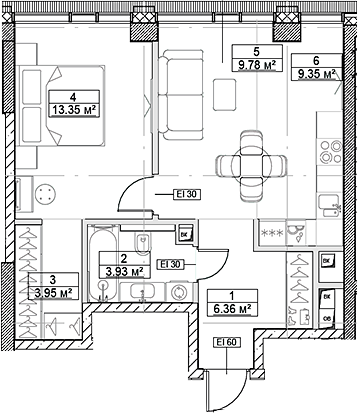 Планировка — Сити Бэй, 2-комн., 47 м²