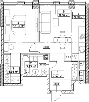 Планировка — Сити Бэй, 2-комн., 47 м²