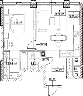 Планировка — Сити Бэй, 2-комн., 47 м²