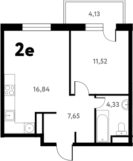 Планировка — Южное Пушкино, 2-комн., 40 м²