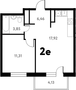 Планировка — Южное Пушкино, 2-комн., 40 м²