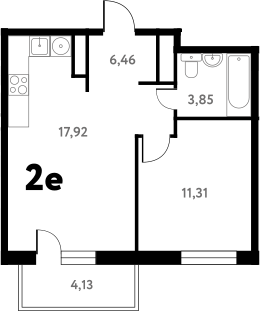 Планировка — Южное Пушкино, 2-комн., 40 м²