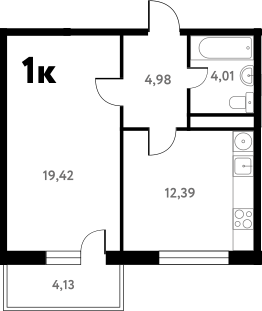 Планировка — Южное Пушкино, 1-комн., 41 м²