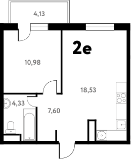 Планировка — Южное Пушкино, 2-комн., 42 м²