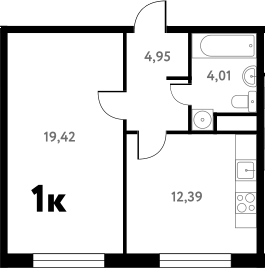 Планировка — Южное Пушкино, 1-комн., 41 м²