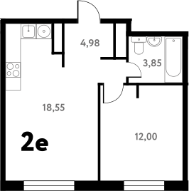 Планировка — Южное Пушкино, 2-комн., 39 м²