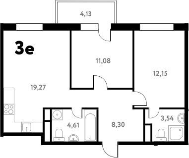 Планировка — Южное Пушкино, 3-комн., 59 м²