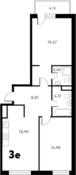 Планировка — Южное Пушкино, 3-комн., 71 м²