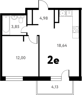 Планировка — Южное Пушкино, 2-комн., 40 м²