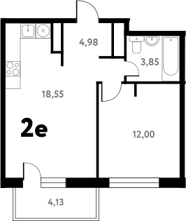 Планировка — Южное Пушкино, 2-комн., 39 м²