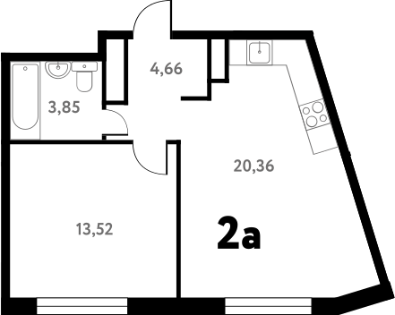 Планировка — Южное Пушкино, 2-комн., 43 м²