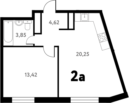 Планировка — Южное Пушкино, 2-комн., 42 м²