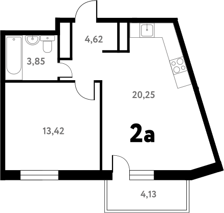Планировка — Южное Пушкино, 2-комн., 42 м²