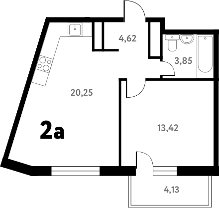 Планировка — Южное Пушкино, 2-комн., 42 м²