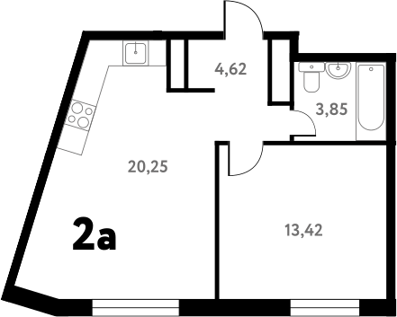 Планировка — Южное Пушкино, 2-комн., 42 м²