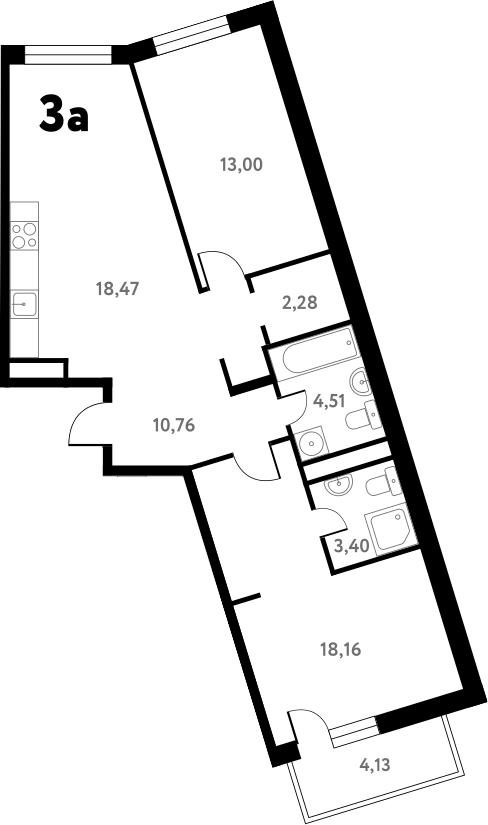 Планировка — Южное Пушкино, 3-комн., 71 м²