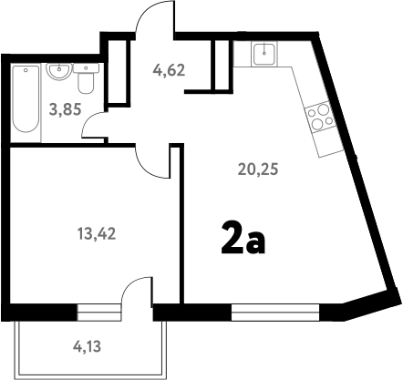 Планировка — Южное Пушкино, 2-комн., 42 м²