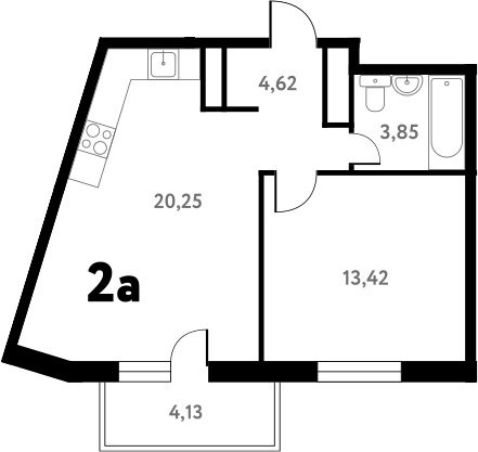Планировка — Южное Пушкино, 2-комн., 42 м²