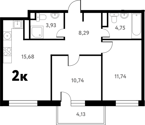 Планировка — Южное Пушкино, 2-комн., 55 м²