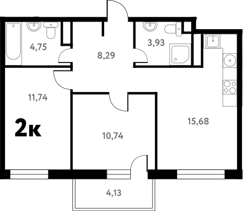 Планировка — Южное Пушкино, 2-комн., 55 м²