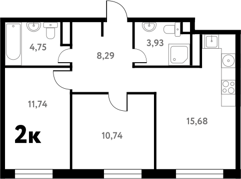 Планировка — Южное Пушкино, 2-комн., 55 м²