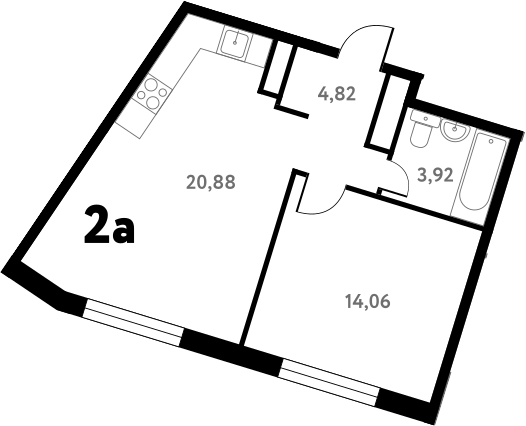 Планировка — Южное Пушкино, 2-комн., 43 м²