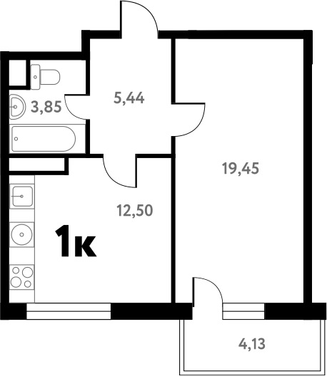 Планировка — Южное Пушкино, 1-комн., 41 м²