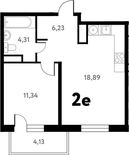 Планировка — Южное Пушкино, 2-комн., 41 м²