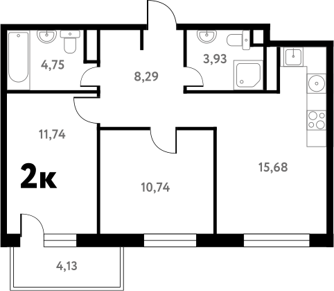 Планировка — Южное Пушкино, 2-комн., 55 м²