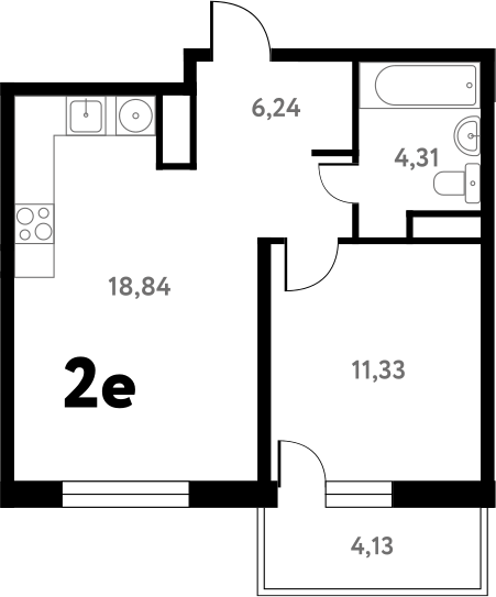 Планировка — Южное Пушкино, 2-комн., 40 м²