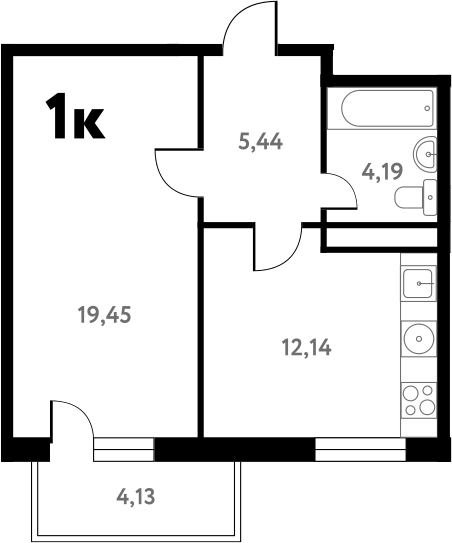 Планировка — Южное Пушкино, 1-комн., 41 м²