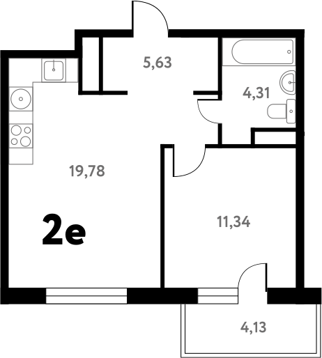 Планировка — Южное Пушкино, 2-комн., 41 м²