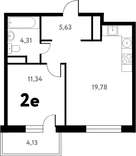 Планировка — Южное Пушкино, 2-комн., 40 м²