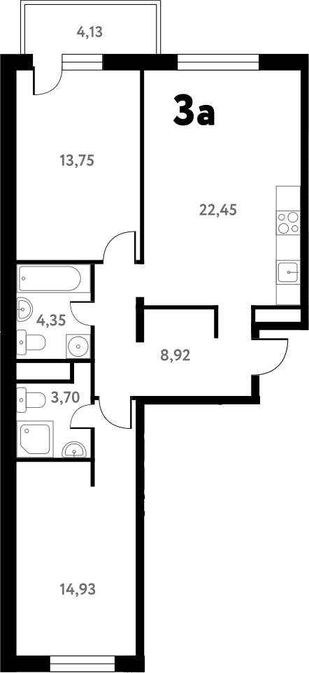 Планировка — Южное Пушкино, 3-комн., 67 м²