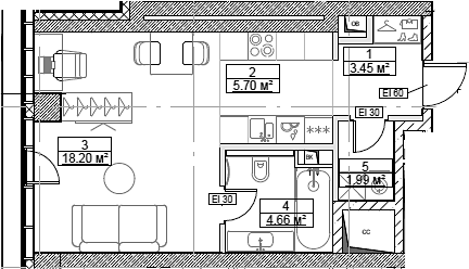 Планировка — Сити Бэй, Студия, 34 м²