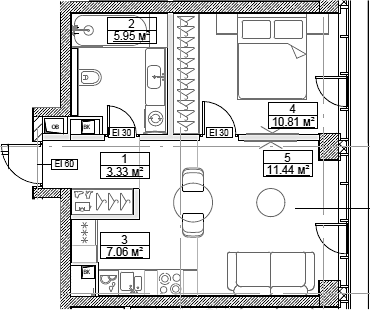 Планировка — Сити Бэй, 2-комн., 39 м²