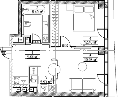 Планировка — Сити Бэй, 2-комн., 40 м²