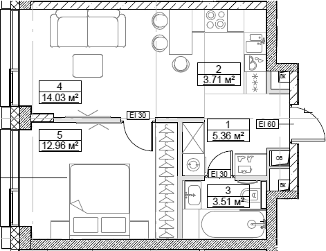 Планировка — Сити Бэй, 2-комн., 40 м²