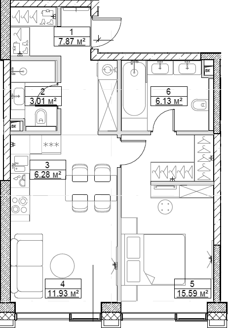 Планировка — Сити Бэй, 2-комн., 51 м²
