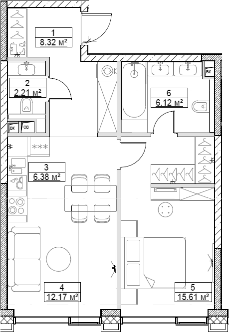 Планировка — Сити Бэй, 2-комн., 51 м²
