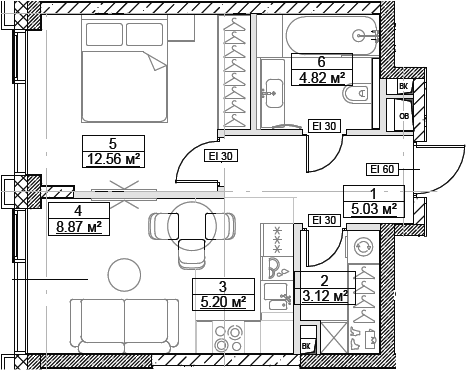 Планировка — Сити Бэй, 2-комн., 40 м²