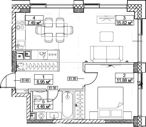 Планировка — Сити Бэй, 2-комн., 47 м²