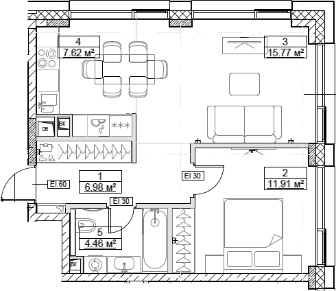 Планировка — Сити Бэй, 2-комн., 47 м²