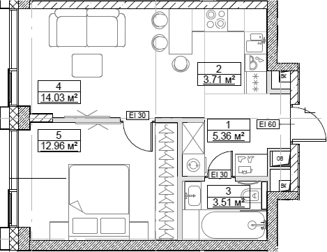 Планировка — Сити Бэй, 2-комн., 40 м²