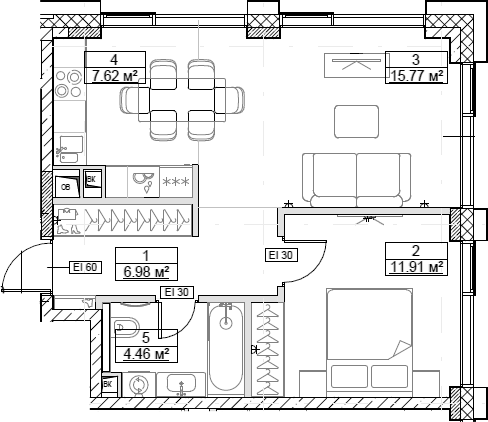 Планировка — Сити Бэй, 2-комн., 47 м²