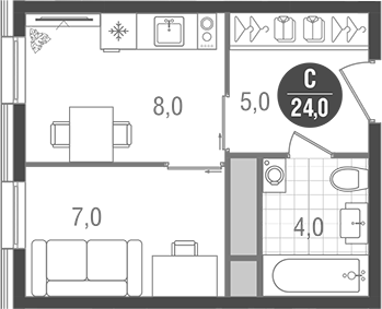 Планировка — Кантемировский, Студия, 24 м²