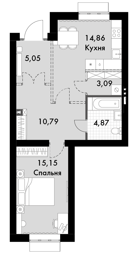 Планировка — Жаворонки Клаб, 1-комн., 55 м²