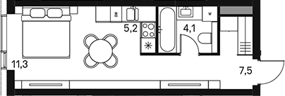 Планировка — Moments, Студия, 28 м²